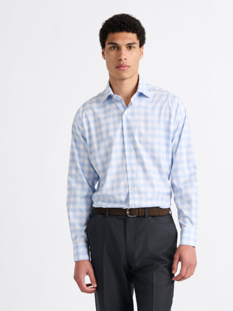 Non-Iron Stretch Supima Blue and White End-on-End Check Thumb Detail