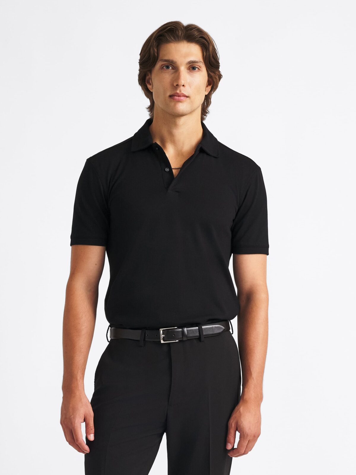The Italian Cotton Pique Polo in Black