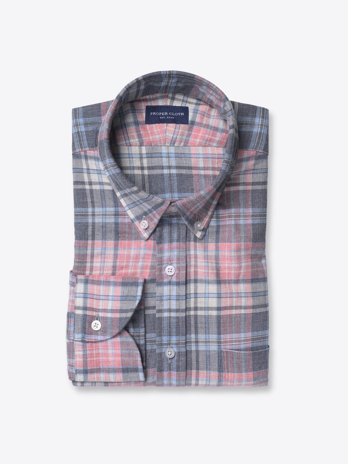 The Satoyama Flannel Button Down in Sky and Pink Melange Plaid
