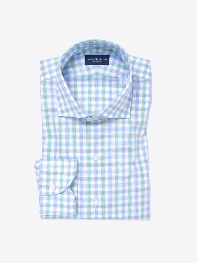 Green and Blue Slub Multi Gingham Tailor Made Shirt 