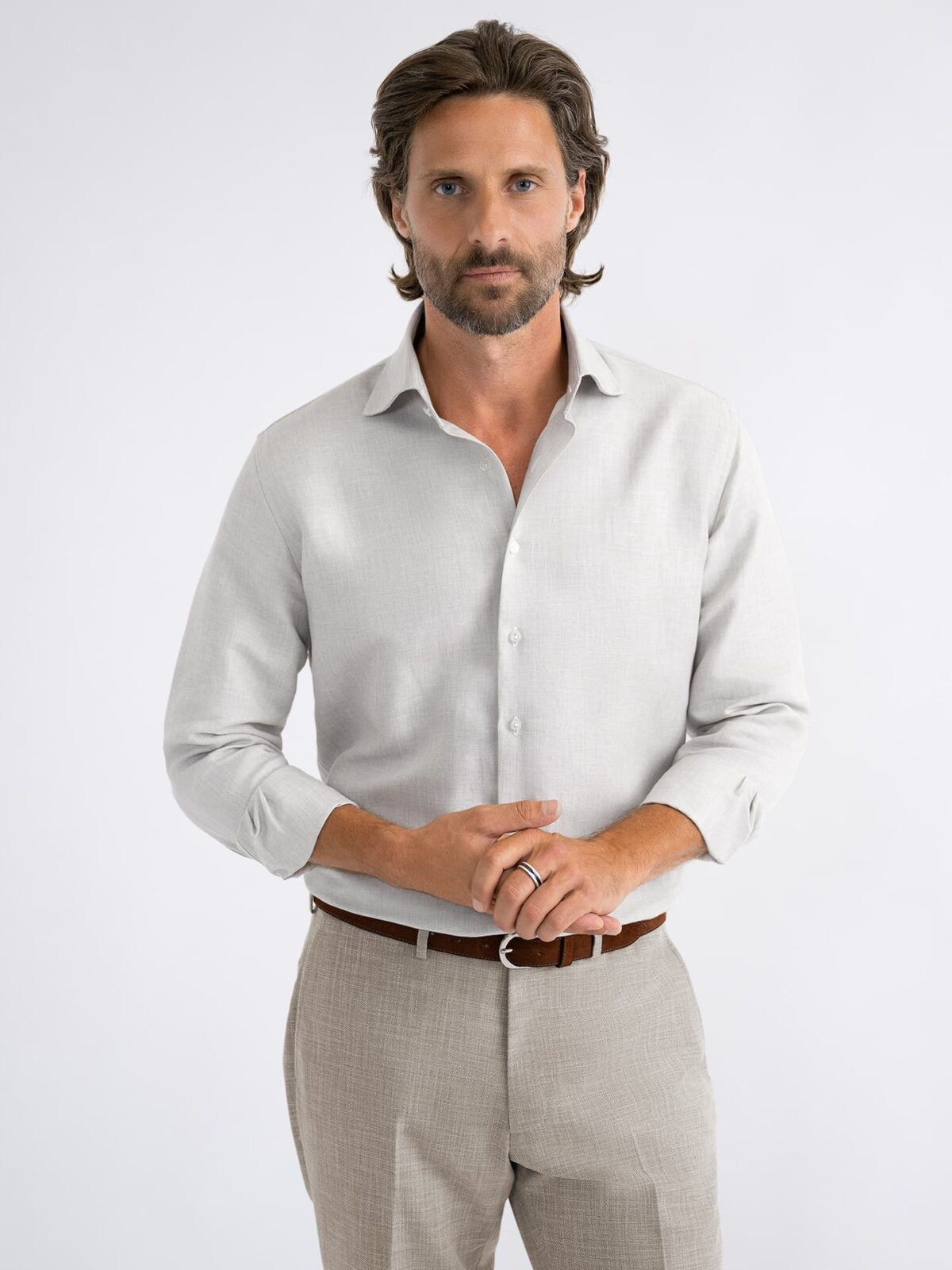 hemp dress shirts Portuguese Light Grey Hemp Merino Blend Shirt