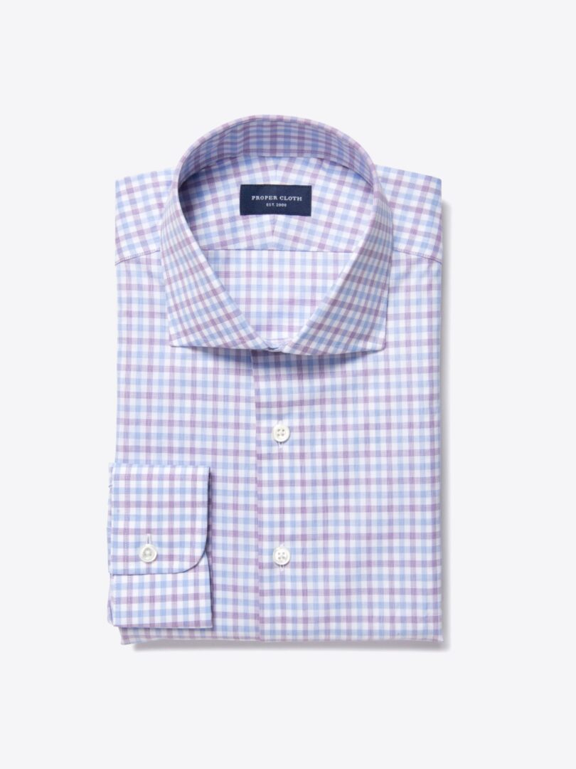 Thomas Mason Violet and Blue End-on-End Check Tailor Made Shirt 