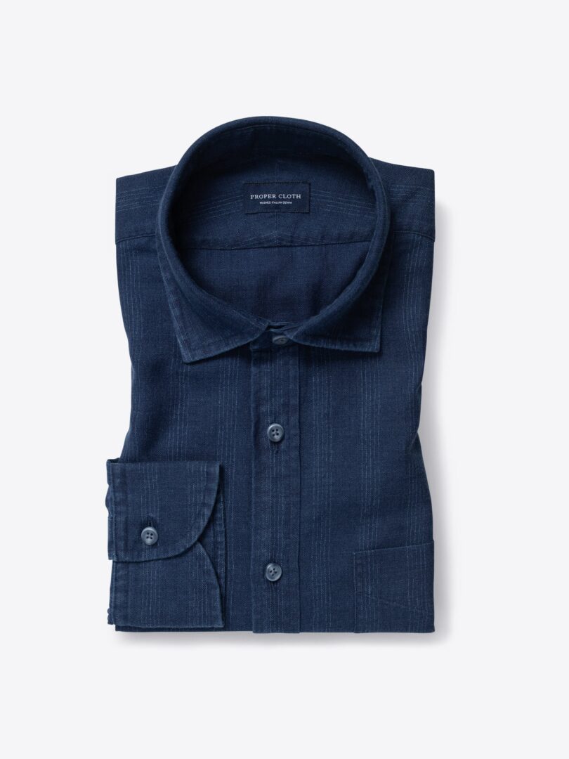 Albiate Washed Indigo Printed Stripe Flannel 