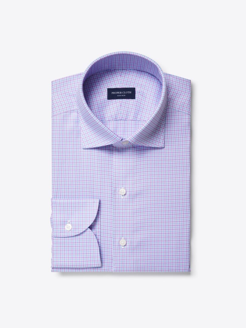 Non-Iron Supima Lavender and Blue Multi Gingham Custom Made Shirt 
