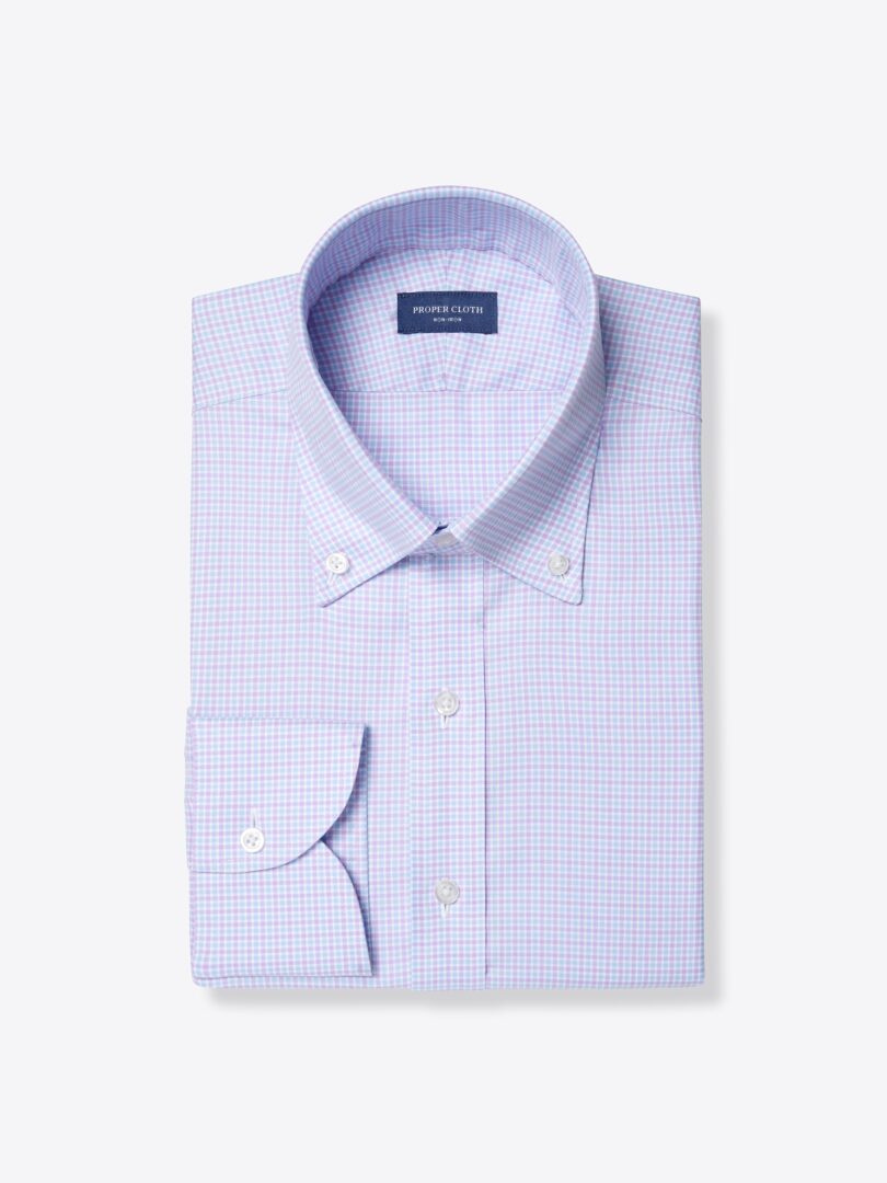 Non-Iron Supima Lavender and Blue Multi Gingham Fitted Dress Shirt 