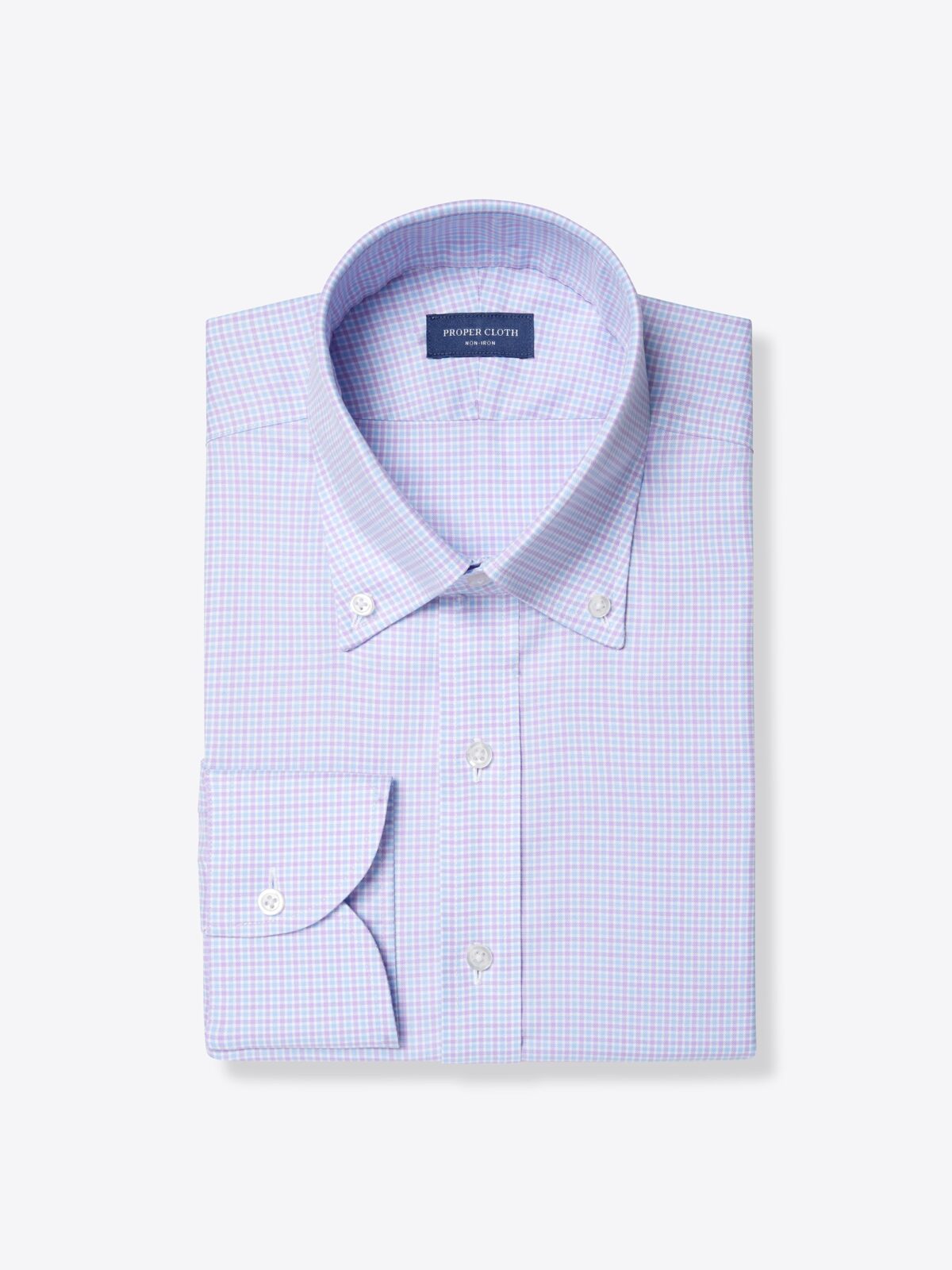 Non-Iron Supima Lavender and Blue Multi Gingham Fitted Dress Shirt ...