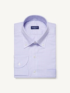Proper Cloth Men's Non-Iron Lavender and Blue Multi Gingham Office Button Down Fitted Dress Shirt - Pink, Size: 14, Regular, 100% Cotton