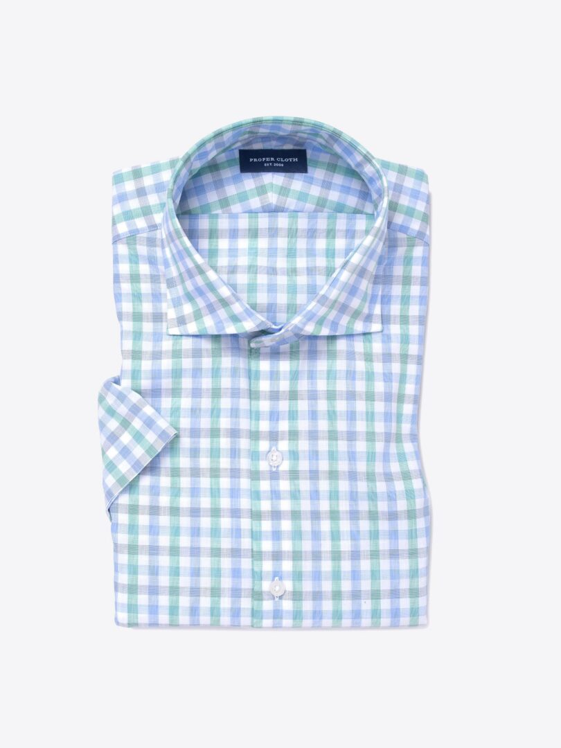 Green and Blue Slub Multi Gingham Short Sleeve Shirt