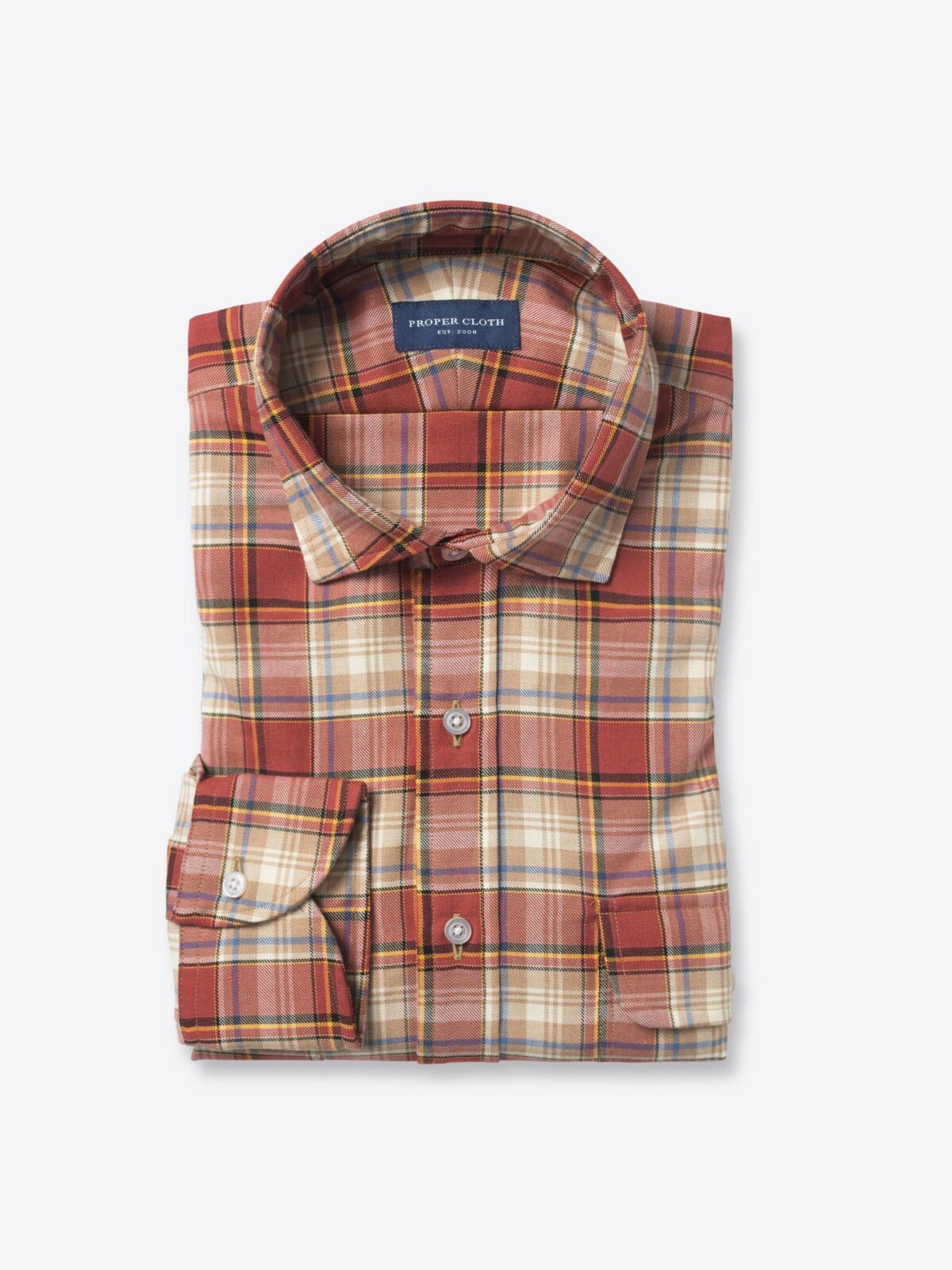 Portuguese Terra Cotta and Beige Plaid Shirt by Proper Cloth