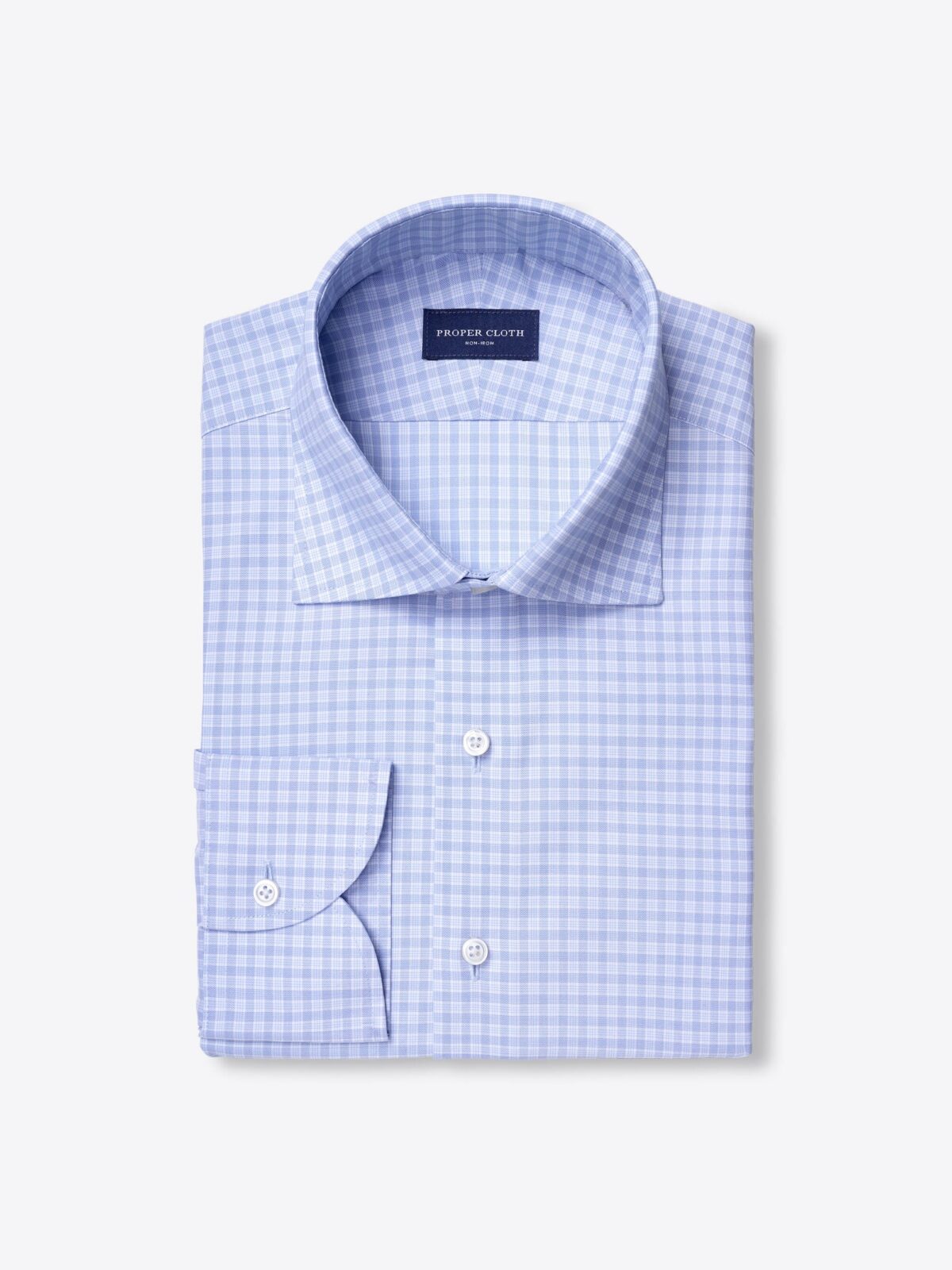 Thomas Mason Non-Iron Blue and Sky End-on-End Multi Check Shirt by ...