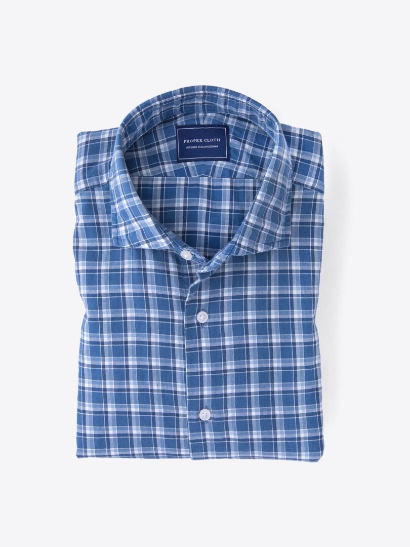 Albiate Indigo Plaid Lightweight Flannel Custom Made Shirt 