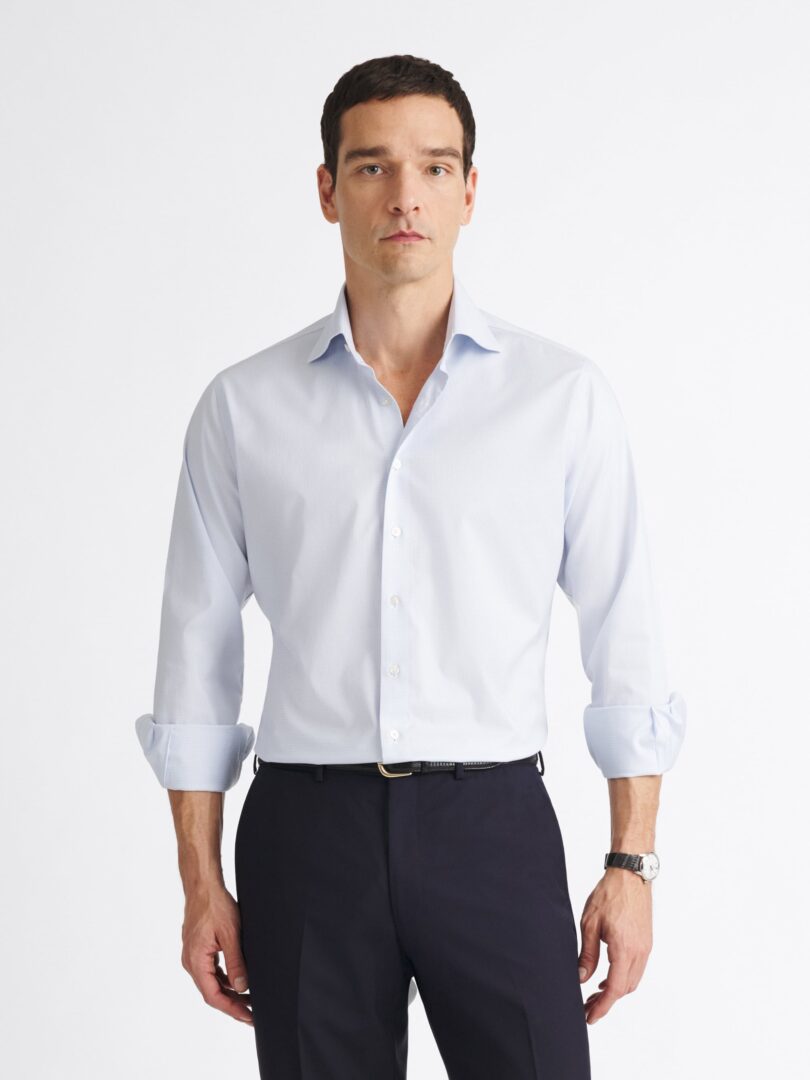 slim fit dress slacks Perry Ellis Men's Untucked Total Stretch Slim Fit Banded Collar Shirt main image 1