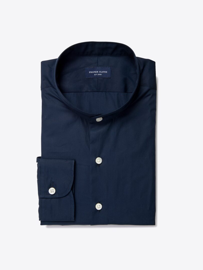 Thomas Mason Navy Luxury Broadcloth Custom Dress Shirt 