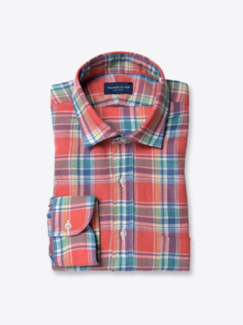 Shop Japanese Coral Blue and Teal Cotton and Linen Plaid