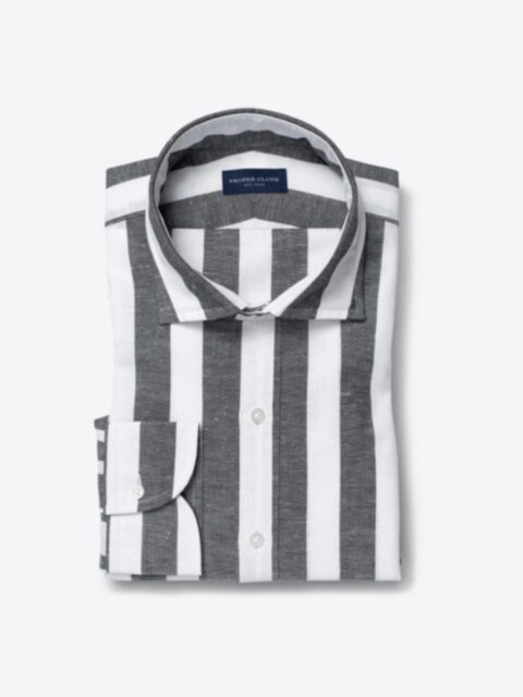 Shop Portuguese Black Extra Wide Stripe Cotton Linen Oxford