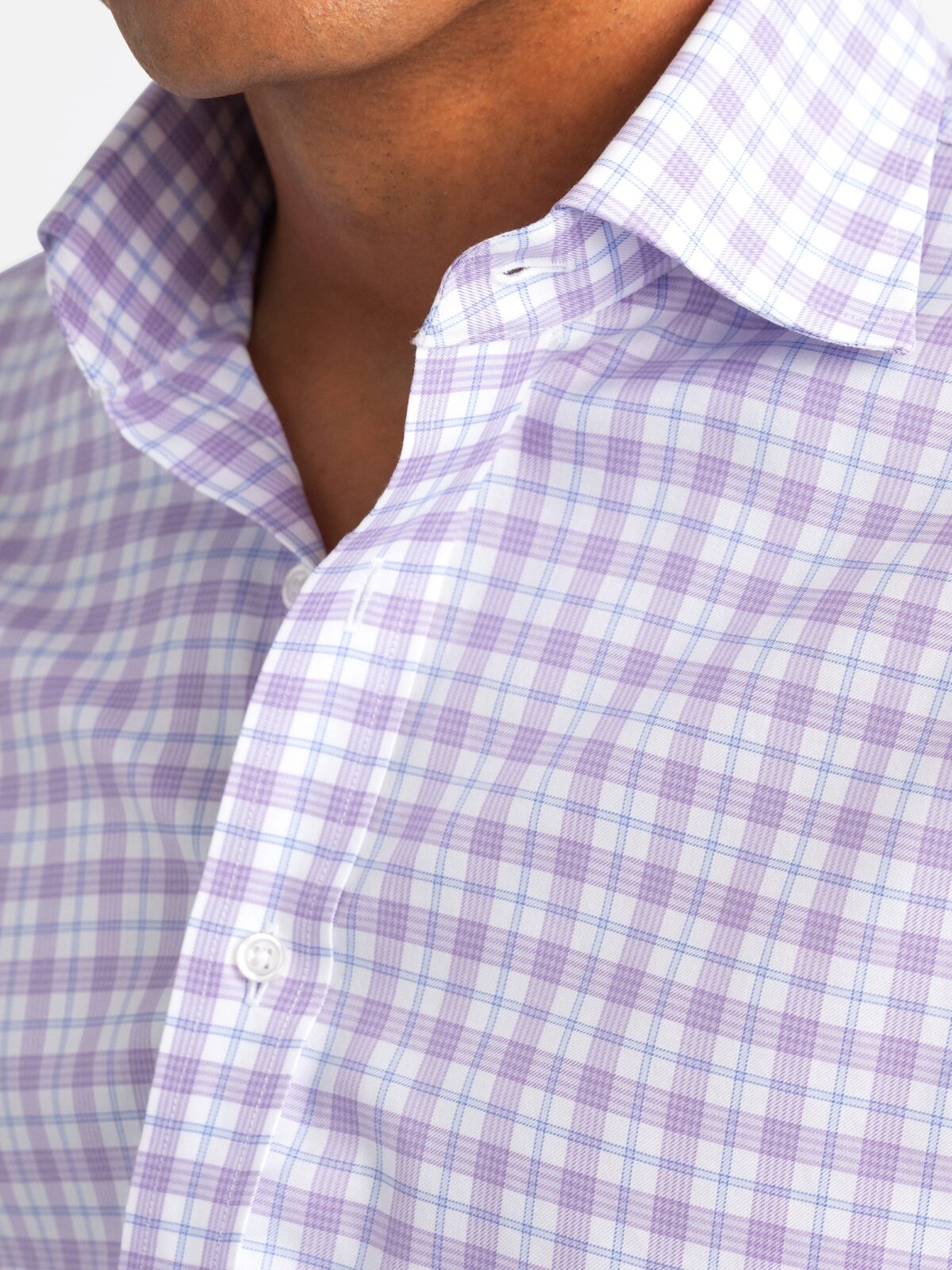 lavender checkered dress shirt Non-Iron Cotton Check Dress Shirt With Contrast Trim