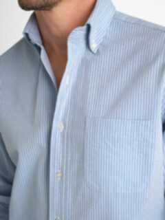 The Portuguese Seersucker Shirt in Light Blue Stripe
