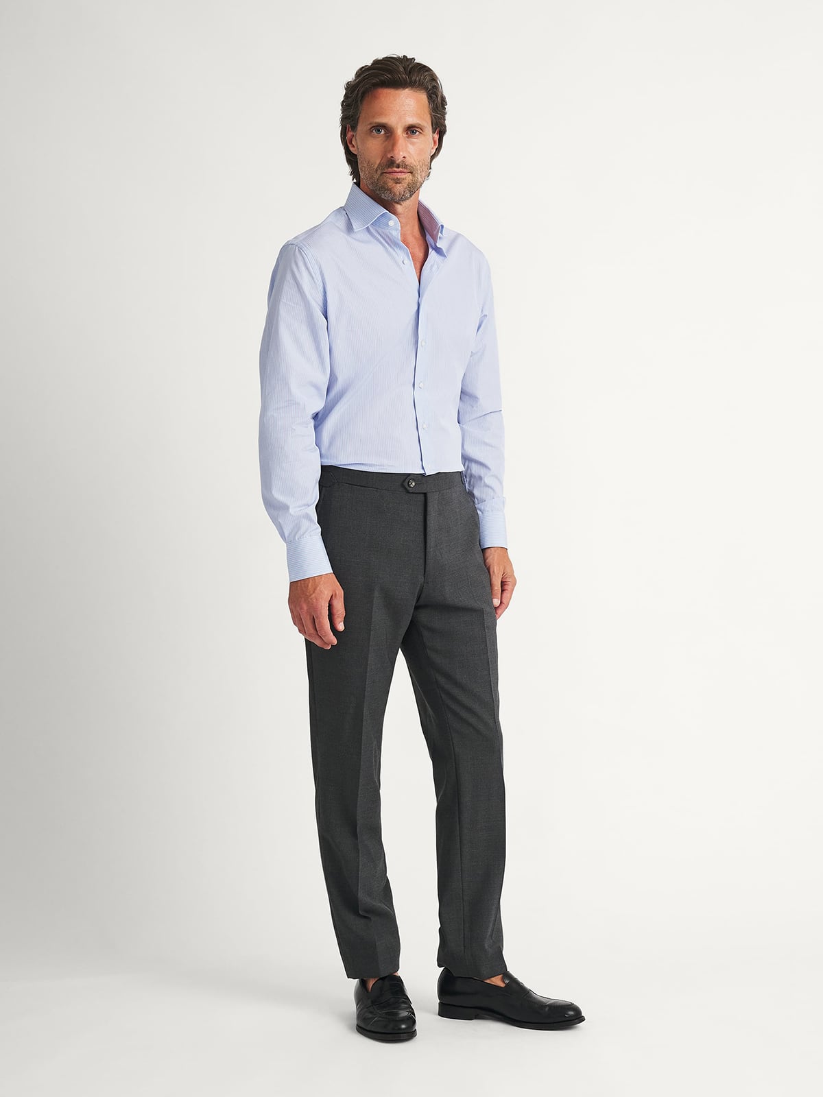 The Thomas Mason Luxury Broadcloth Shirt in Light Blue Alternating