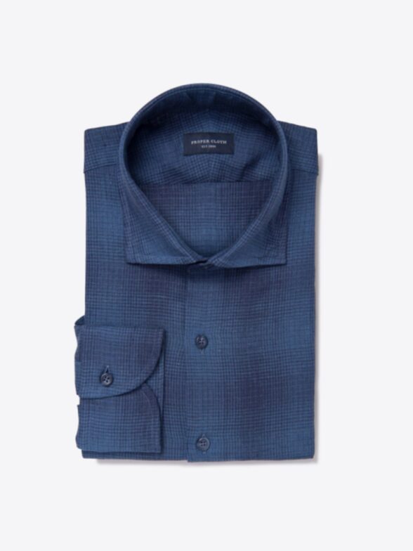 Porto Ocean Blue Ombre Plaid Linen