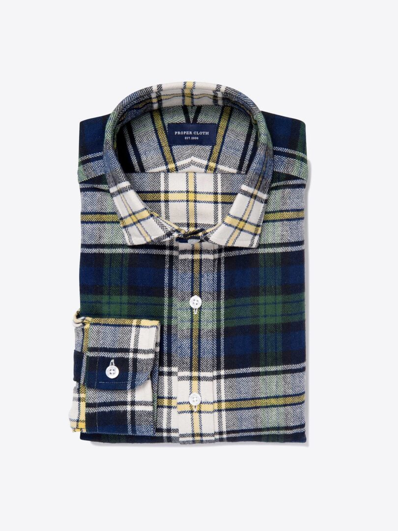 Green and Blue Plaid Country Flannel Custom Dress Shirt 