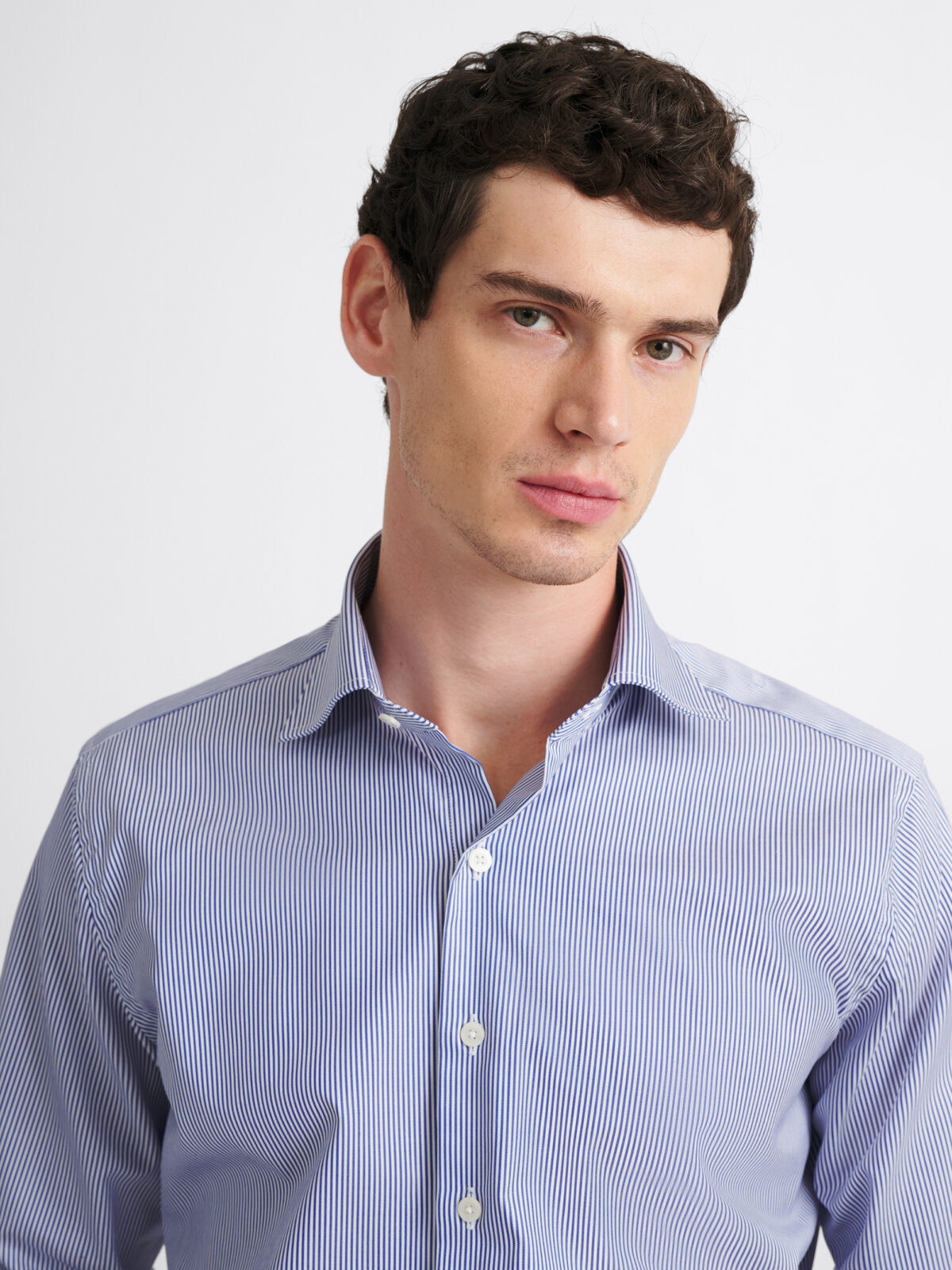 The Thomas Mason Fine Twill Shirt in Navy Stripe