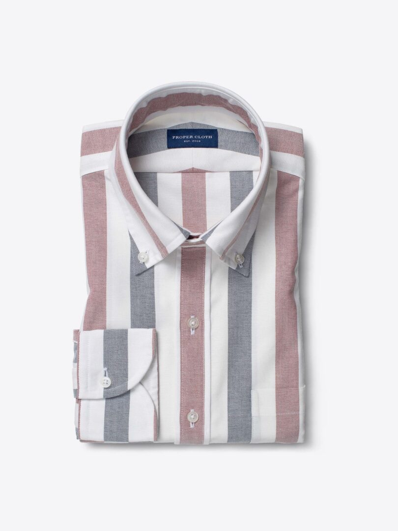American Pima Navy and Red Wide Stripe Oxford Tailor Made Shirt 