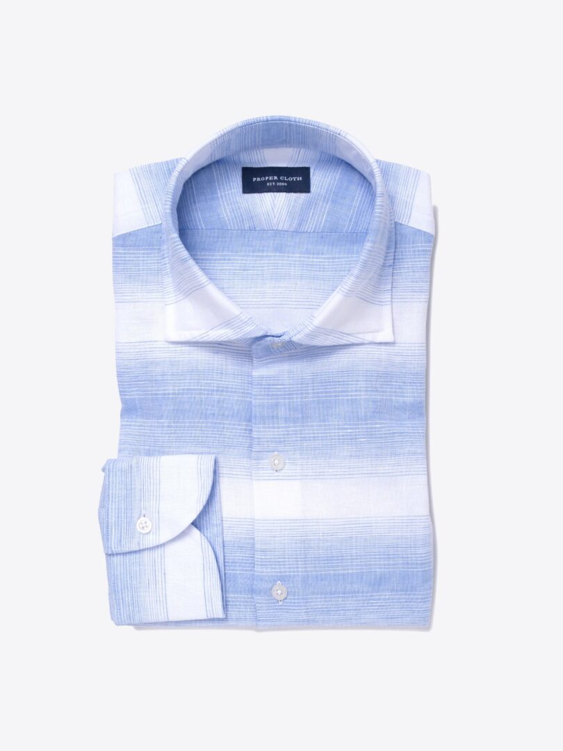 Light Blue Horizontal Ombre Stripe Fitted Dress Shirt 