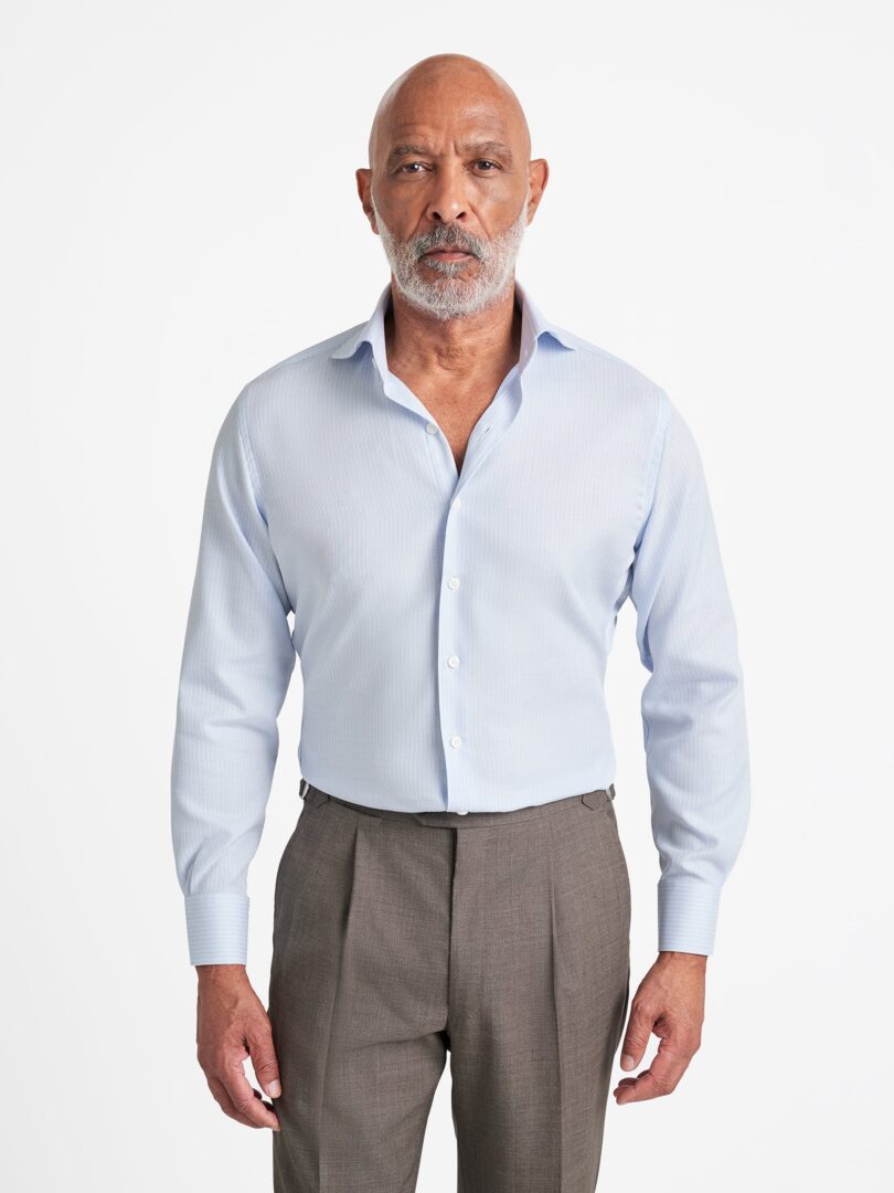 Albini Light Blue Stripe Giro Inglese Weave Thumb Detail