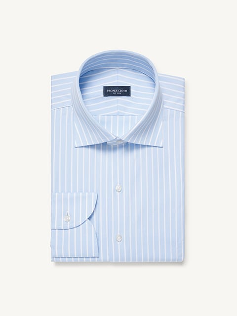 Proper Cloth Men's Thomas Mason Light Blue Bengal Stripe Broadcloth Custom Dress Shirt - Blue, Size: 16, Regular, 100% Cotton Proper Cloth Men's Thomas Mason Light Blue Bengal Stripe Broadcloth Custom Dress Shirt - Blue, Size: 16, Regular, 100% Cotton