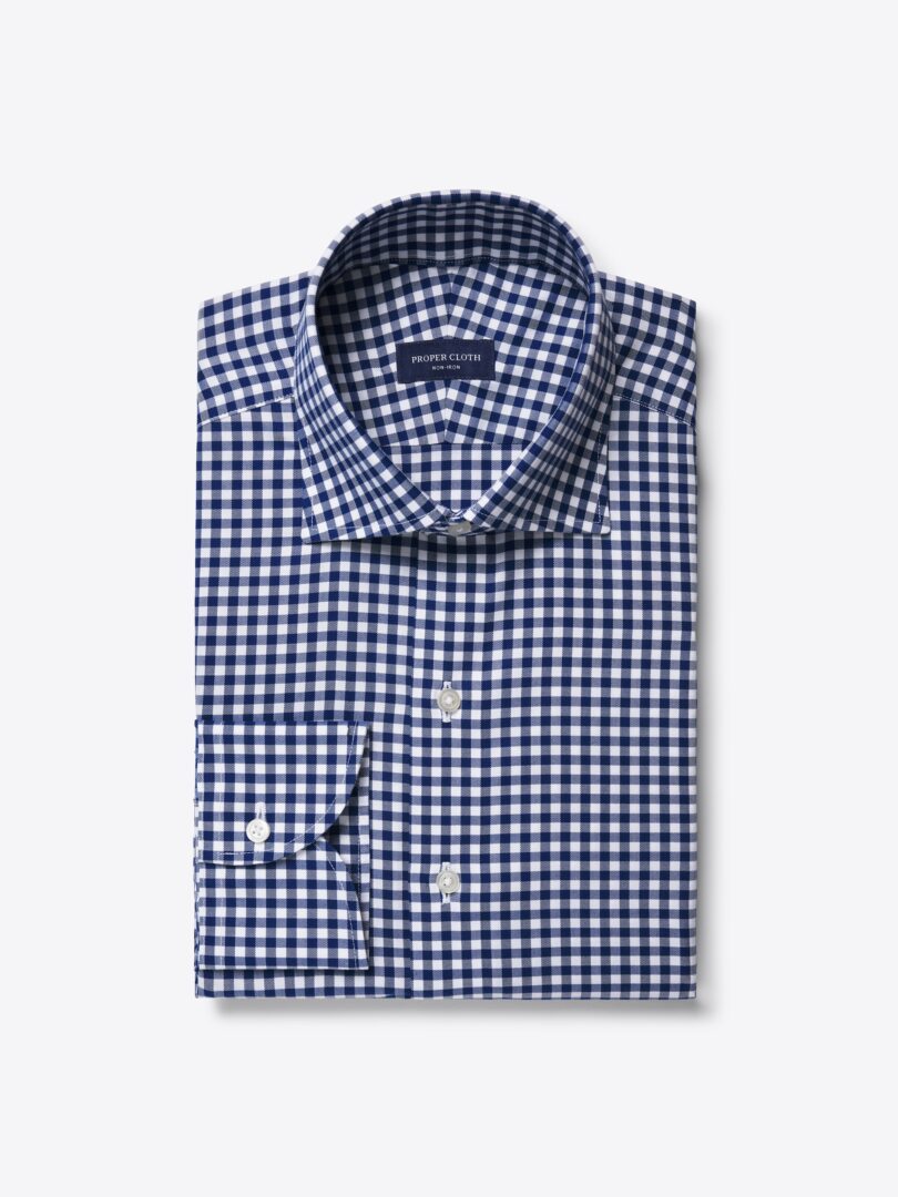 Non-Iron Supima Navy Blue Gingham Product Image