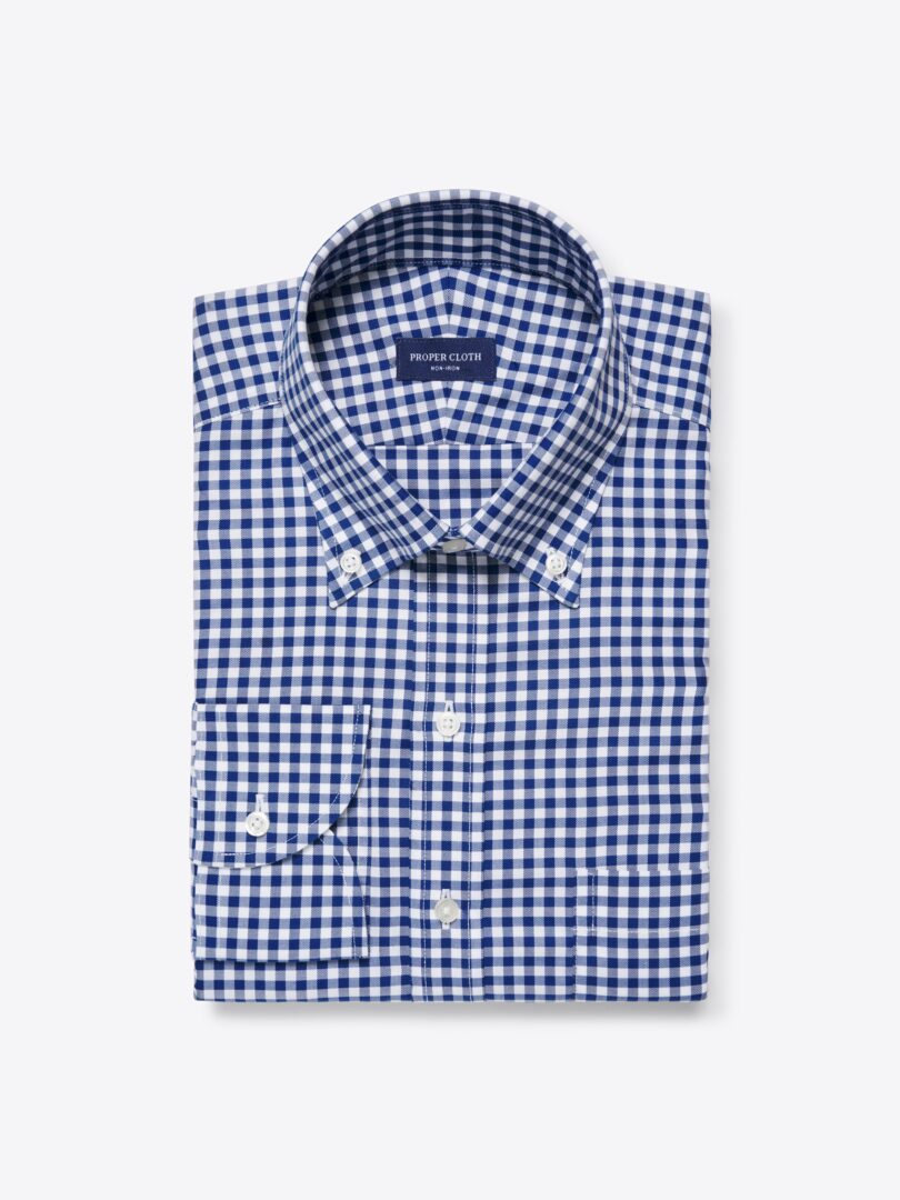 Non-Iron Supima Navy Blue Gingham Office Button Down Product Image