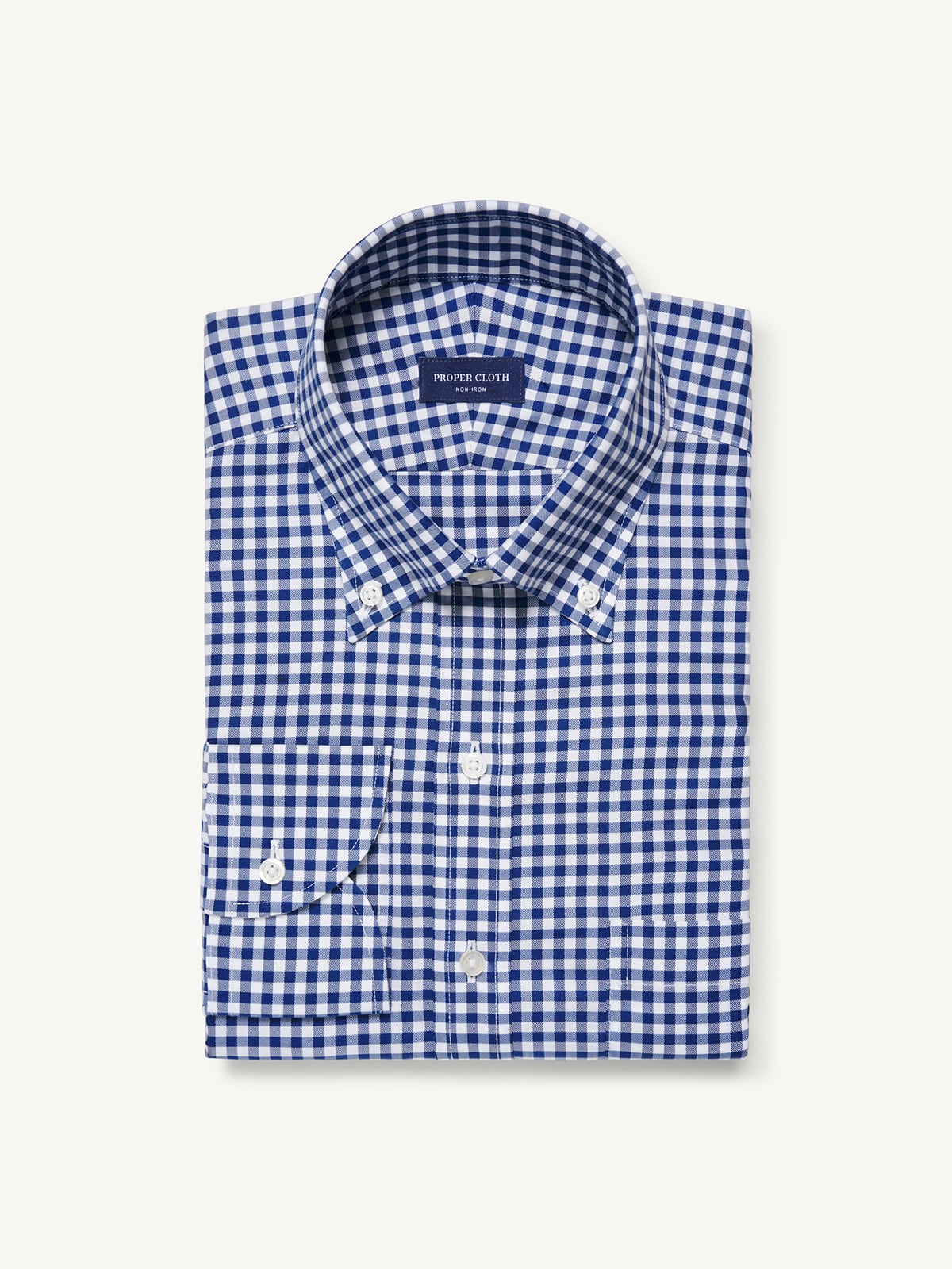 Proper Cloth Men's Non-Iron Supima Navy Blue Gingham Office Button Down Tailor Made Shirt - Blue, Size: 19, Regular, 100% Cotton Proper Cloth Men's Non-Iron Supima Navy Blue Gingham Office Button Down Tailor Made Shirt - Blue, Size: 19, Regular, 100% Cotton