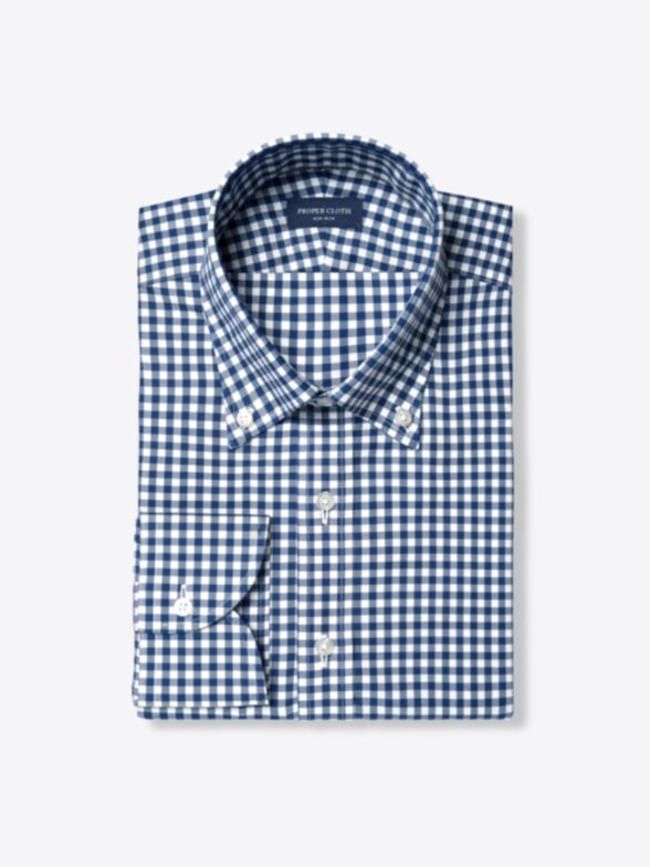Non-Iron Supima Navy Blue Gingham Office Button Down Product Image
