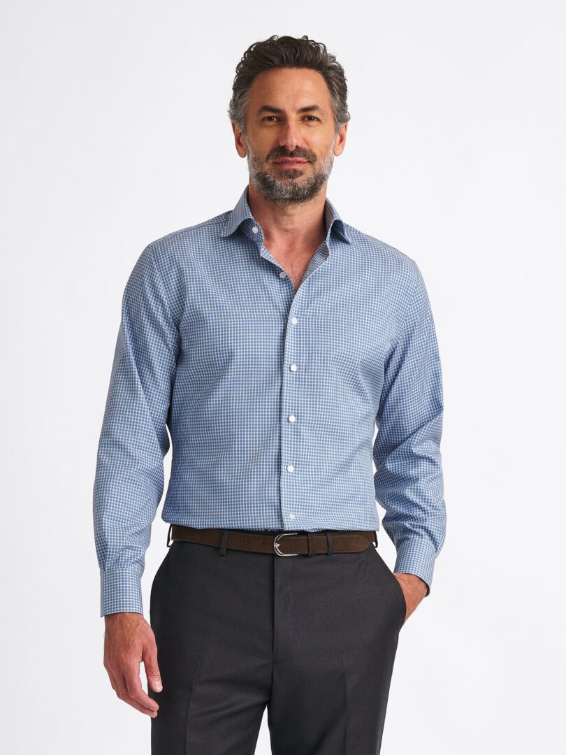 Mayfair Wrinkle-Resistant Blue Micro Check Twill Thumb Detail