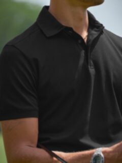 Buy Black Vertical Chain Flocked Quarter Zip Polo Shirt from