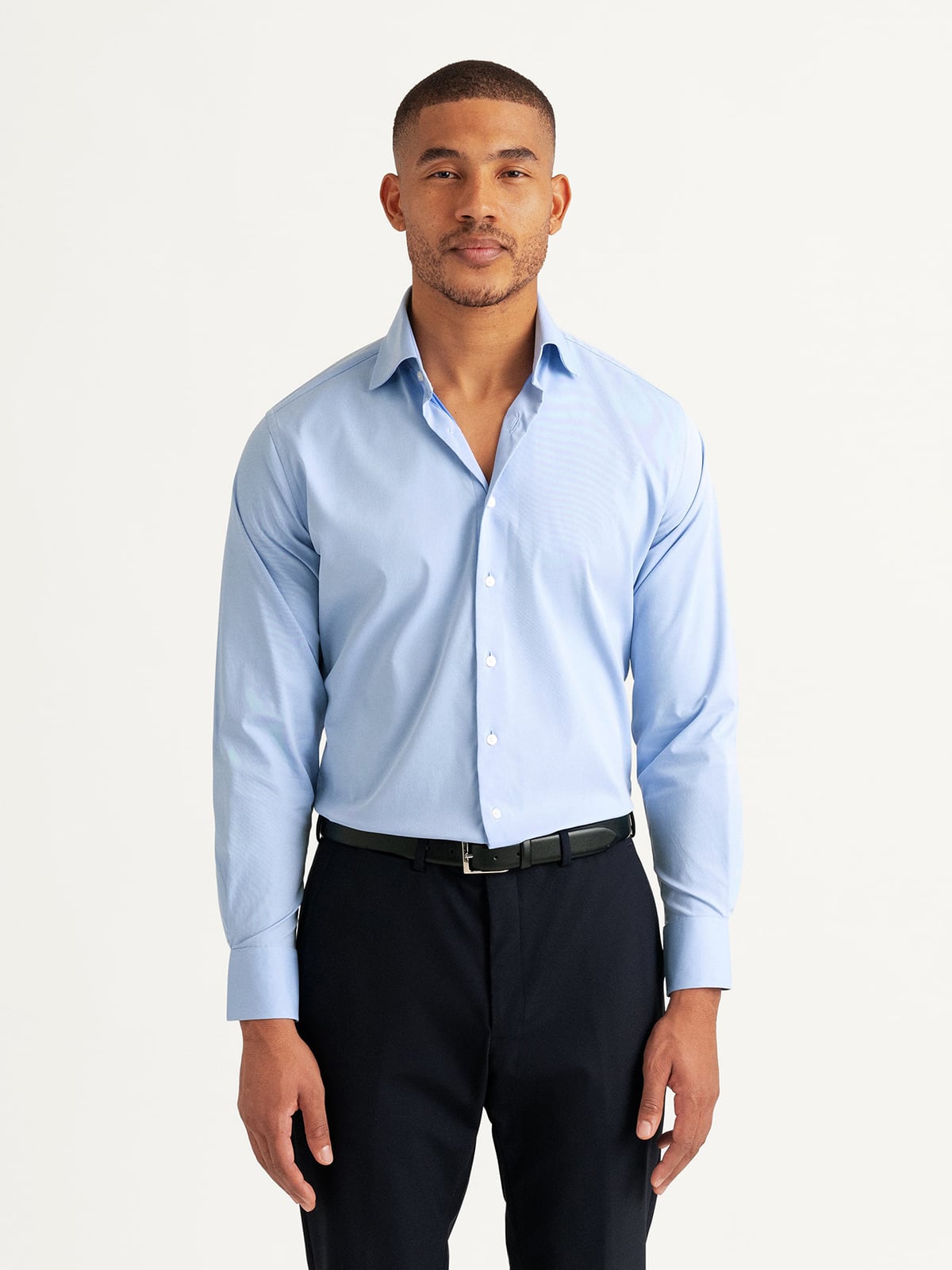 Proper Cloth Men's Performance Blue Twill Custom Dress Shirt - Blue, Size: 17, Regular, Nylon
