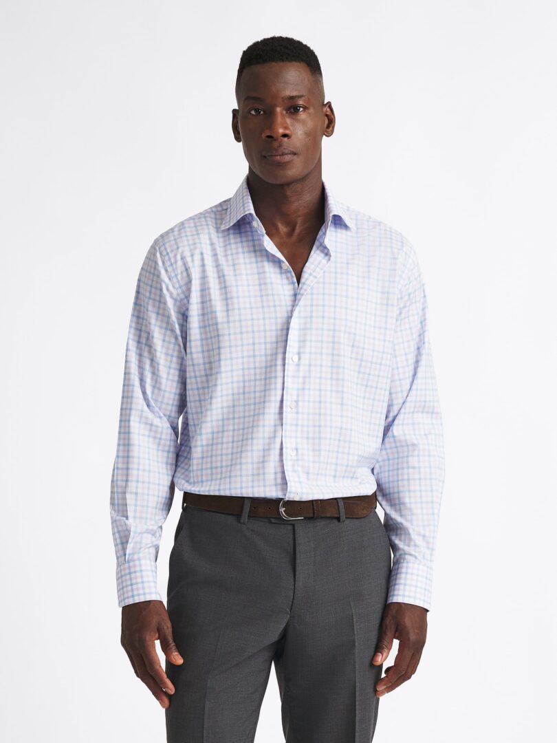Non-Iron Stretch Supima Blue and and Lilac Multi Check Thumb Detail