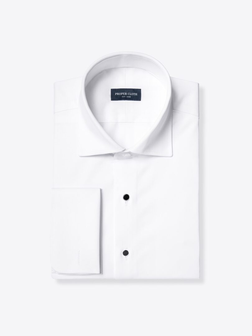 Thomas Mason White 3-Ply Regal Twill Fitted Dress Shirt 