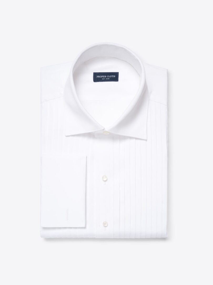 Thomas Mason White Luxury Broadcloth Pleated Front Tuxedo Shirt Product Image