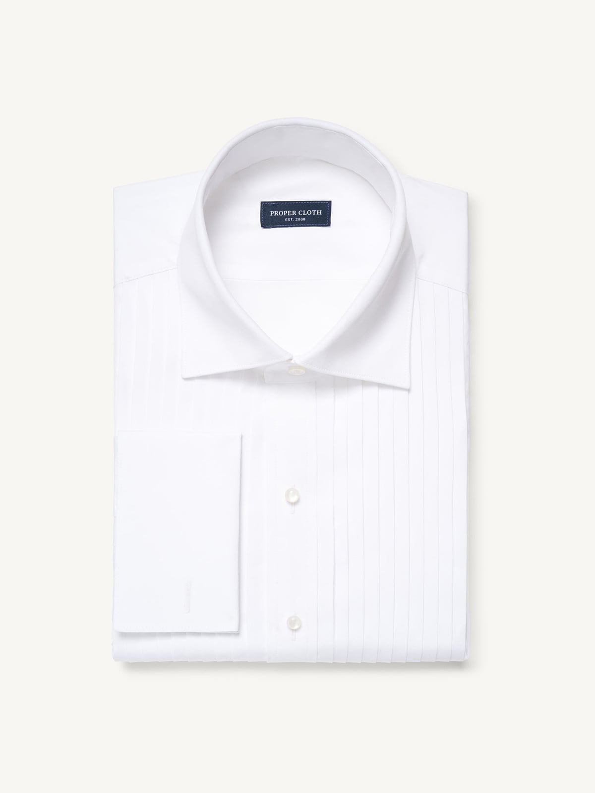 The Pleated Front Tuxedo Shirt in Thomas Mason White Luxury Broadcloth