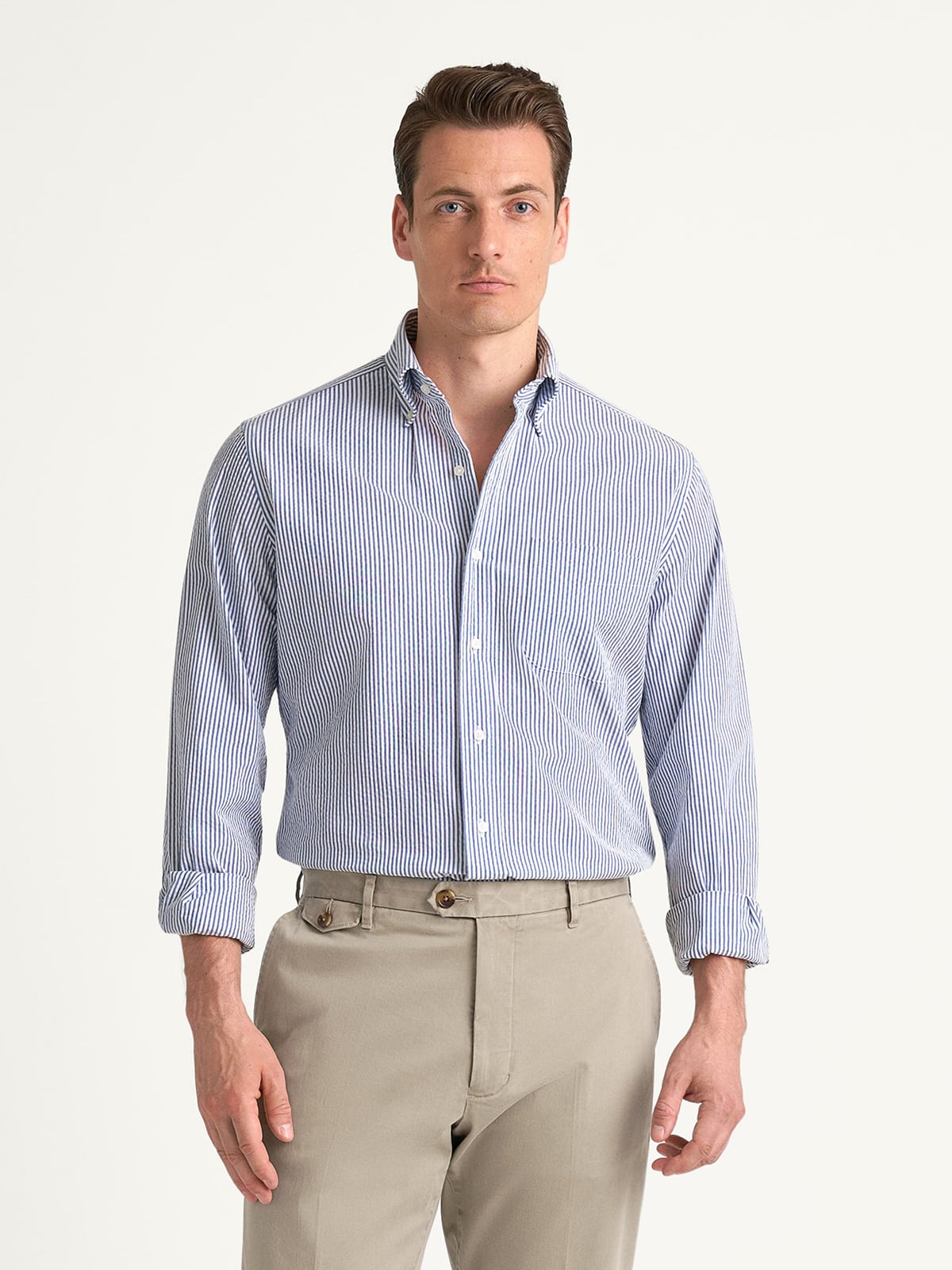 The Seersucker Button Down in Navy Stripe