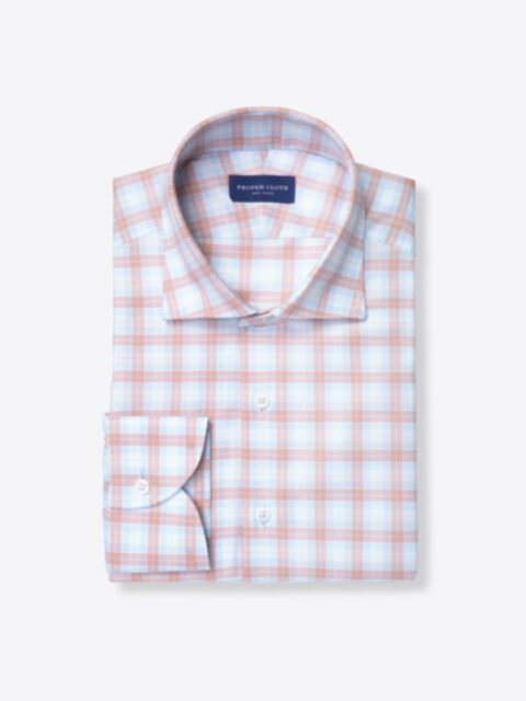 Shop Portuguese 120s Light Blue and Coral Multi Check