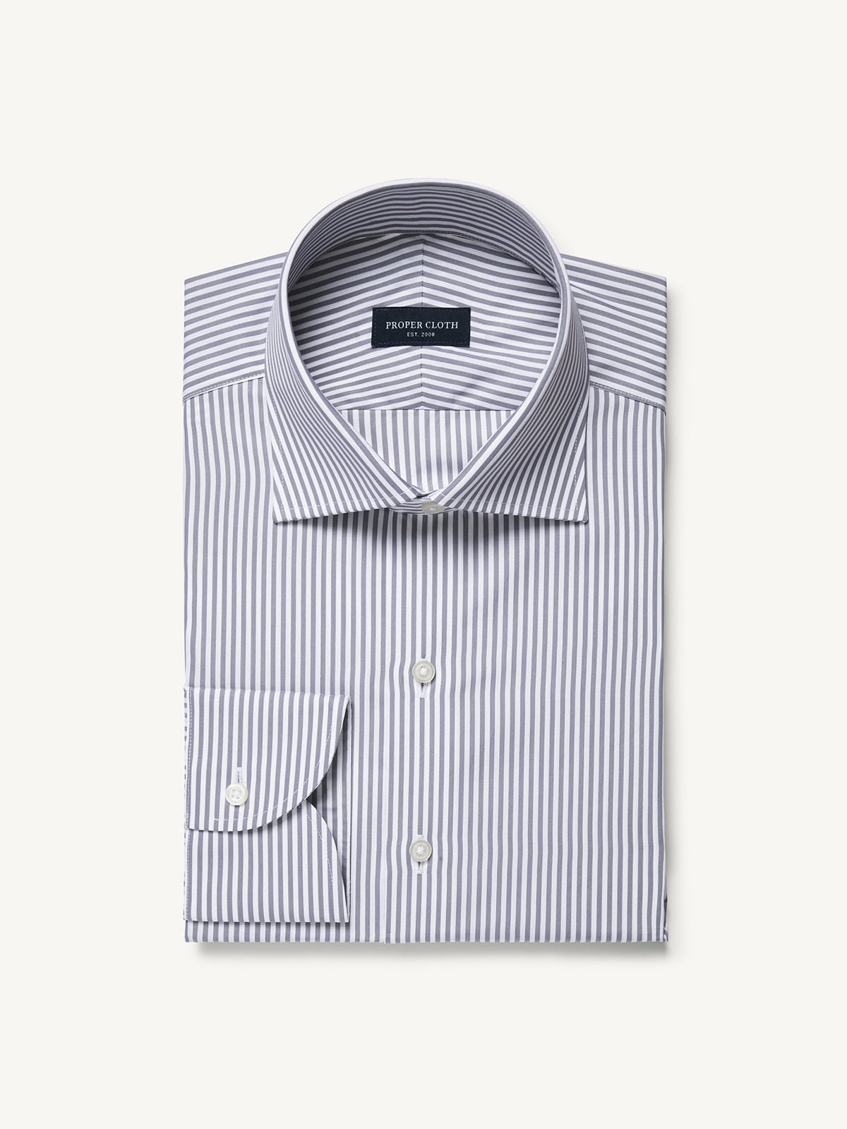mens grey striped dress shirt Non-Iron Cotton Stripe Dress Shirt With Contrast Trim