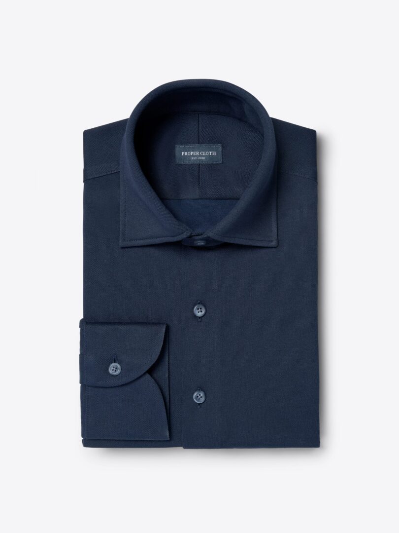 Navy Japanese Performance Knit Dress Shirt Product Image