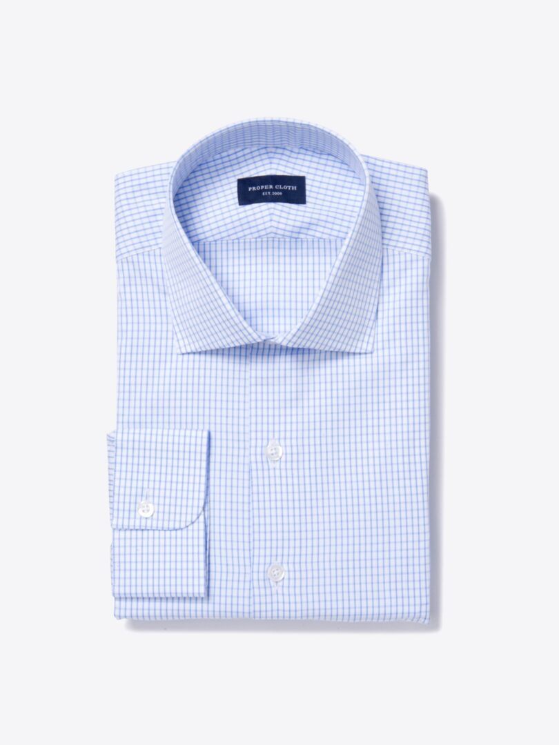 Light Blue 80s Grid Pinpoint Fitted Shirt 
