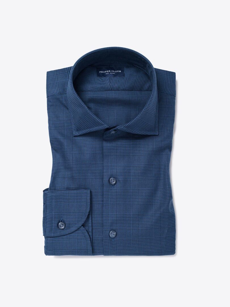 Navy Tonal Glen Plaid Tailor Made Shirt 