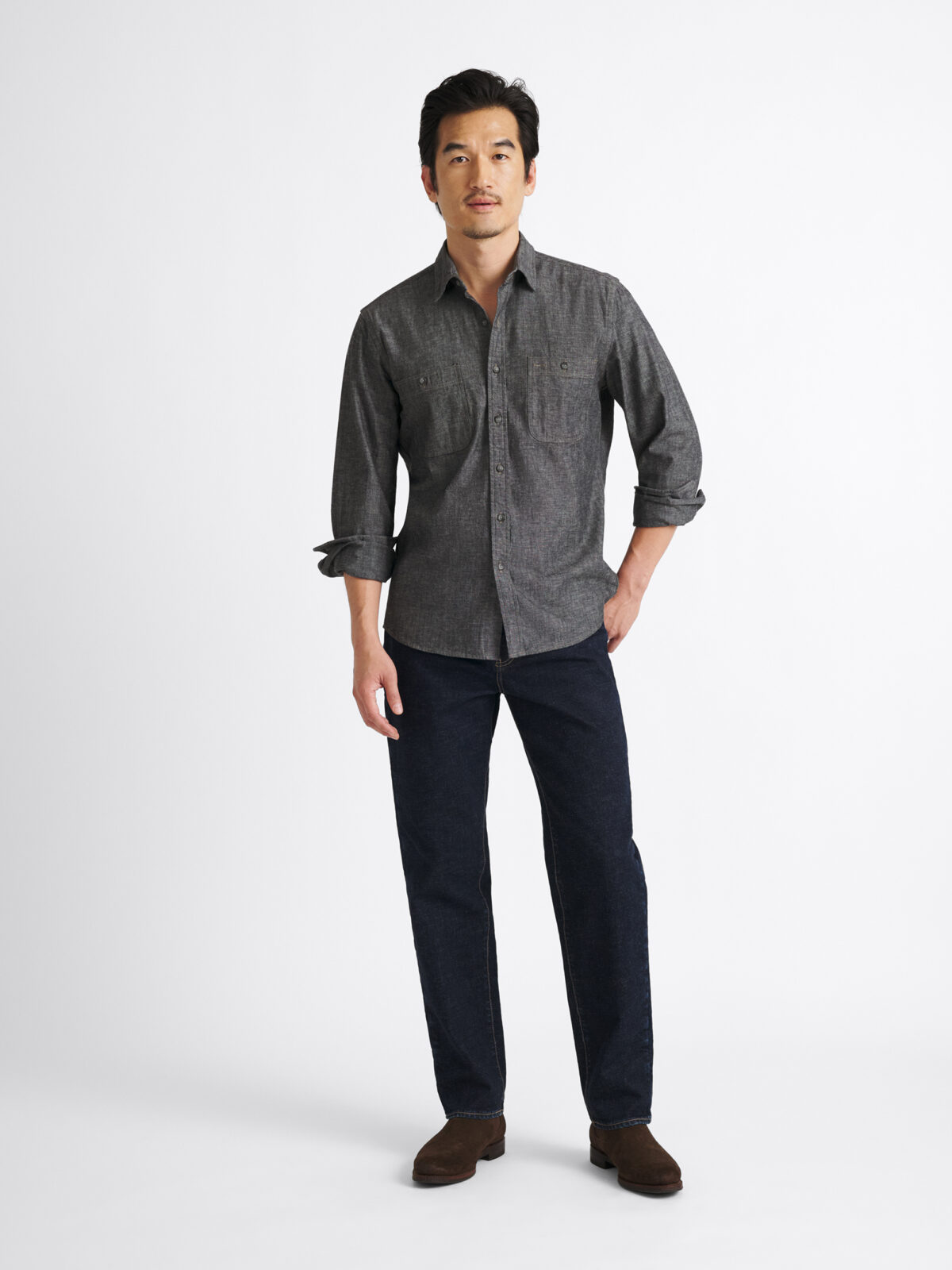 The Japanese Selvedge Heavy Chambray Utility Shirt in Black