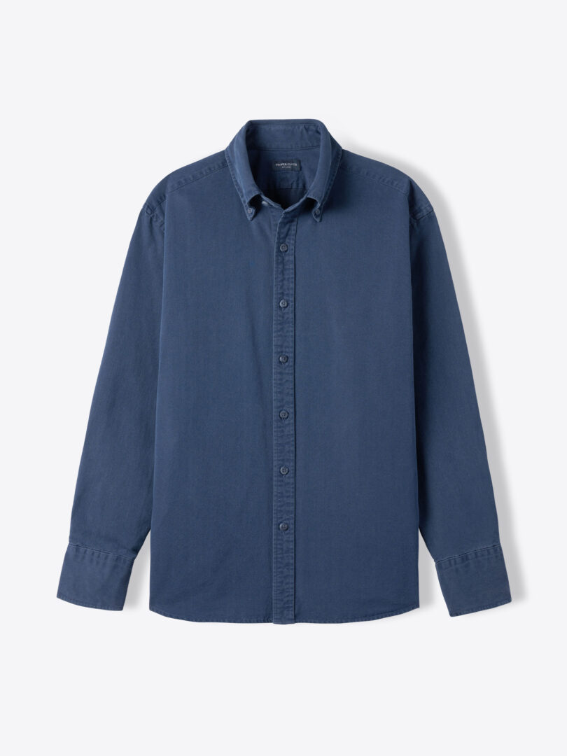 Albiate Washed Slate Blue Mid Weight Denim Button Down Product Image