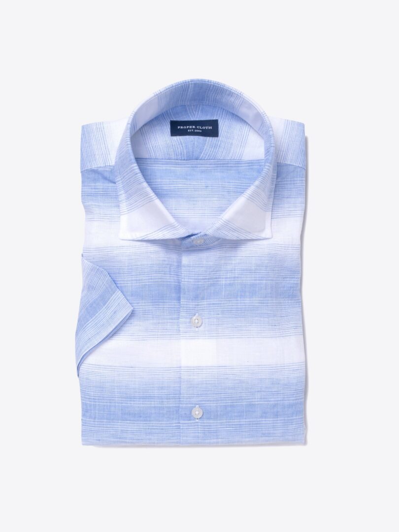 Light Blue Horizontal Ombre Stripe Short Sleeve Shirt
