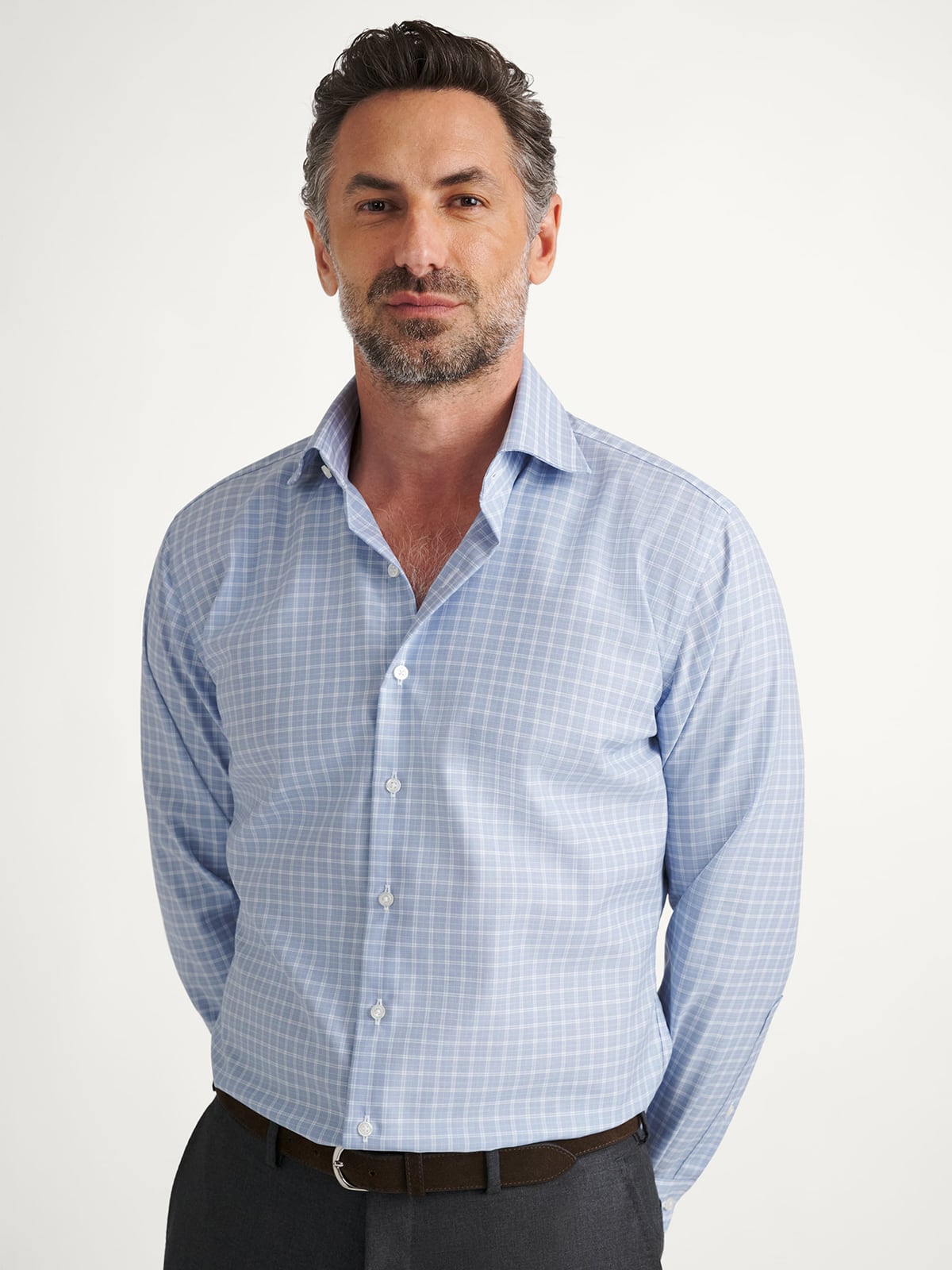 wrinkle proof dress shirt Wrinkle-Resistant Dobby Light Blue Heart Dobby  Stantt Available in a wide range of sizes Proper Cloth Men's Mayfair Wrinkle-Resistant